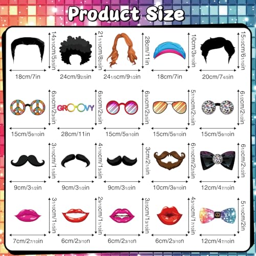 70s Party Decorations Photo Booth Props Kit - 42 Pieces