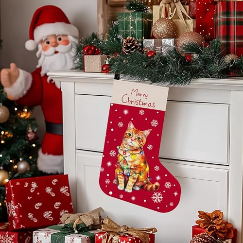 Christmas Stocking with Cat Santa Variation - Orange Tabby Cat Gift for Holiday Decor