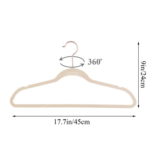 VECELO Premium Velvet Clothes Hangers Suit Heavy Duty (50 Pack)-Non Slip & Space-Saving with 6 Finger Clips & Tie Rack Excellent for Men and Women,Beige