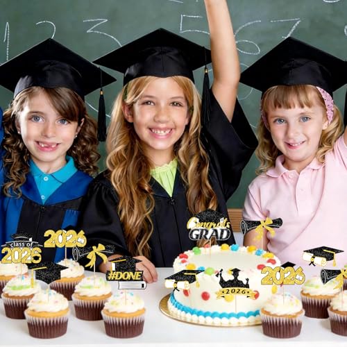 40Pcs Graduation Cupcake Toppers - Class of 2026 Black Gold