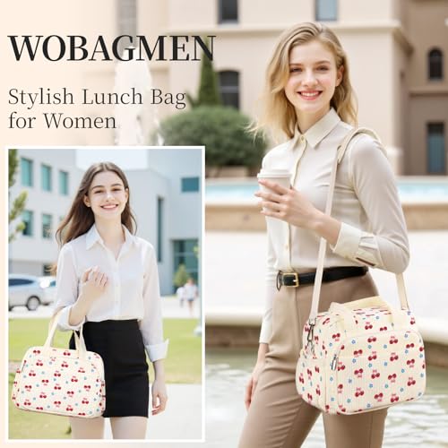 WOBAGMEN Cherry Corduroy Insulated Lunch Box for Women