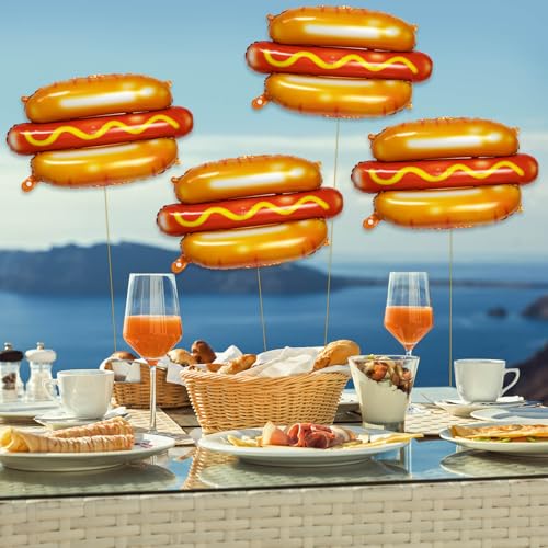 Large 28 Inch Hot Dog Balloons - 7 Pack Food Party Decorations, Thick Foil Material