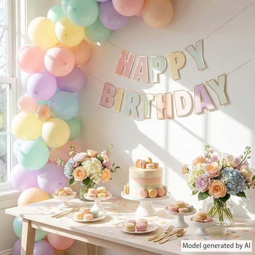 Macaron Happy Birthday Banner - Pastel Rainbow Party Decor