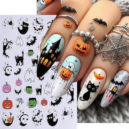 Halloween Nail Stickers 4 Sheets Self Adhesive Pumpkin Ghost Decals