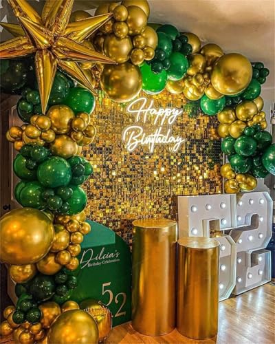 Green and Gold Balloon Arch Kit with Stars - 150 Pieces