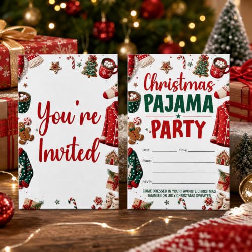 MENSHIJIAN Christmas Pajama Invitations Set - Winter Holiday Party Invites C