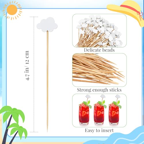 Queekay White Cloud Cupcake Toppers - 100 Bamboo Food Picks