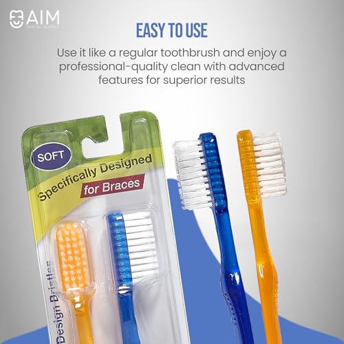 AIM Dental Supply Toothbrush for Braces, Soft V-Trimmed 2-Pack