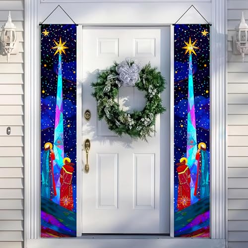 HOMETITUTE Nativity Star Door Banner Set Religious Christmas Porch Sign