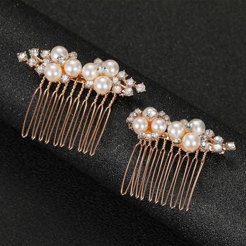 Pearl Rhinestone Hair Side Combs Silver Wedding Hair Clips 2 Pcs