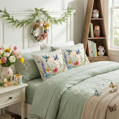 GEEORY Floral Throw Pillow Covers Set of 2 - 18x18 Inch Spring Decor