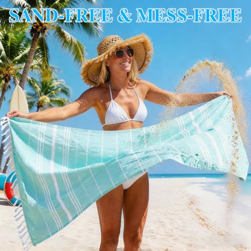 Fammart Oversized Turkish Beach Towel, Light Green Microfiber Sand-Free 36x72