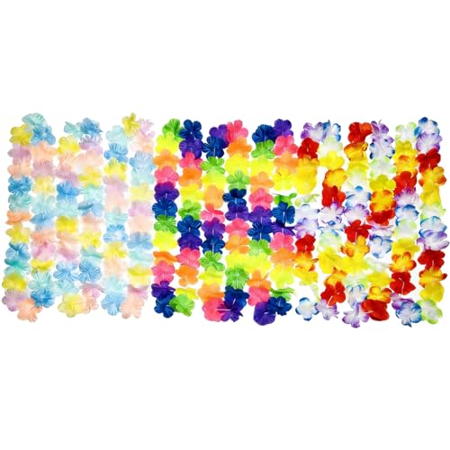 9 Count Rainbow Hawaiian Leis Set – Tropical Party Decorations