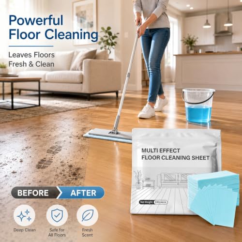 100pcs Floor Cleaning Tablets - Multi-Effect Surface Cleaner Sheets for Hardwood, Tile & Marble