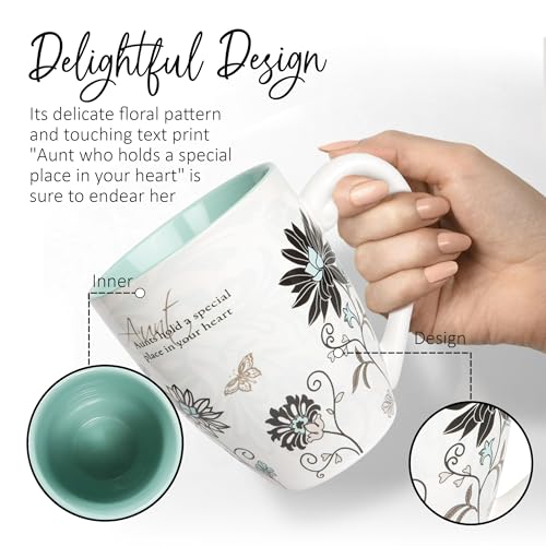 20 oz Auntie Coffee Mug - Heartfelt Floral Design for Aunts - Microwave & Dishwasher Safe - Multicolor