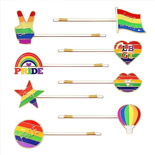 Rainbow Hair Clips 2 Inch Enamel Hairpins 8-Piece Pride Hair Accessories