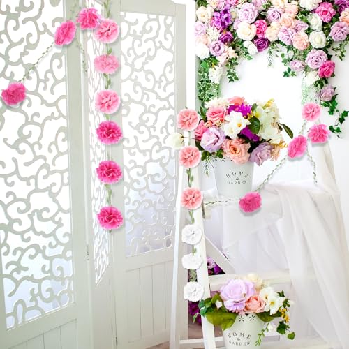 2PCS Pink Tissue Paper Pom Poms Garland for Parties & Events