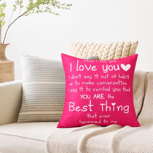 When I Tell You I Love You Throw Pillow Cover, 18x18 Inch Hot Pink Flannel