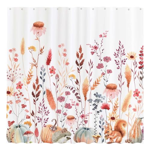 Funnytree Watercolor Fall Floral Shower Curtain, 72"x72" Boho Farmhouse