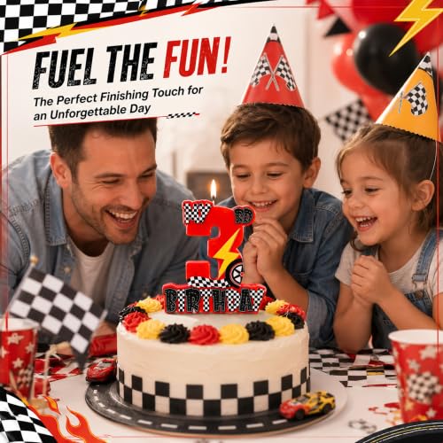 3rd Birthday Race Car Candle - Red Racing Theme Cake Topper