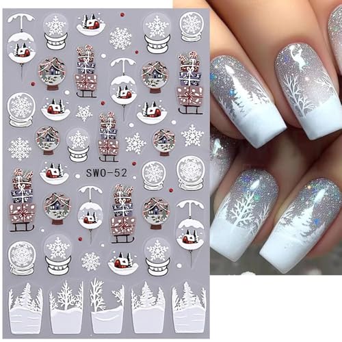 5D Christmas Nail Stickers Embossed Snowflake Decals 4 Sheets