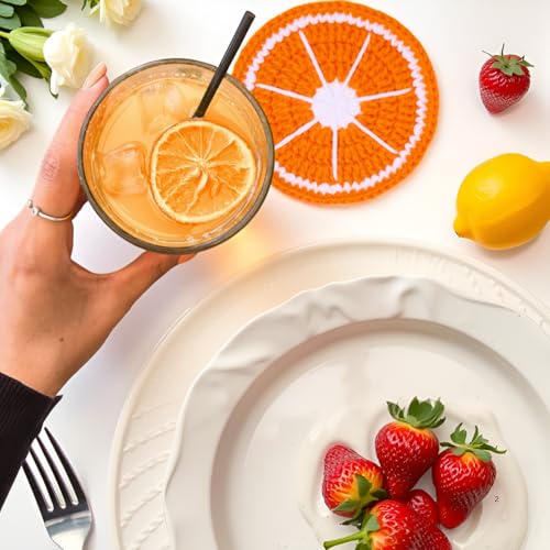 BRIFUFOUS Crochet Fruit Coasters Set - Orange, Pineapple, Kiwi, Watermelon