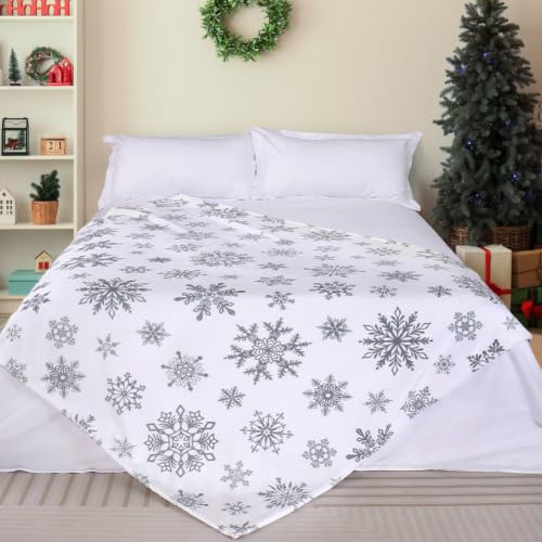 Christmas Snowflake Throw Blanket - 60x80 Inches Cozy Fuzzy Fleece for Holiday Winter