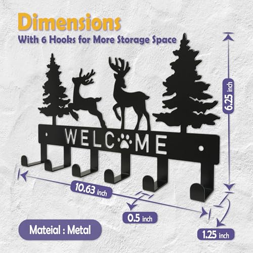 Black Metal Deer Tree Key Holder with 6 Hooks - Wall Mount Organizer