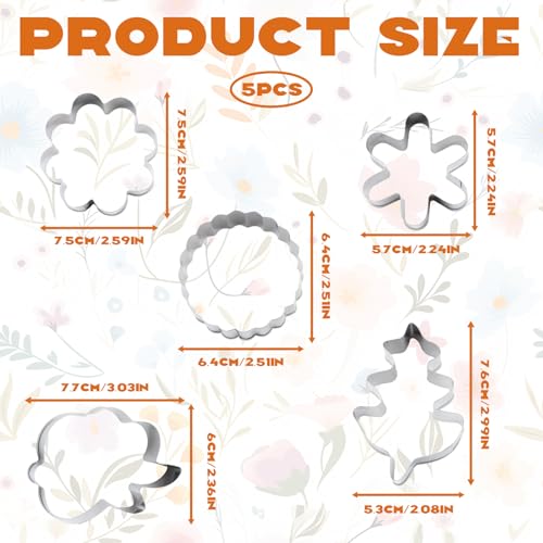 5-Piece Flower Cookie Cutter Set - Stainless Steel Floral Shapes