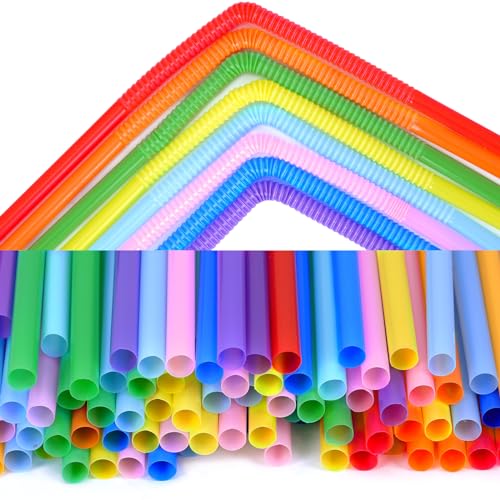 TOMNK 10.3" Colorful Bendy Disposable Drinking Straws - 100 Pack