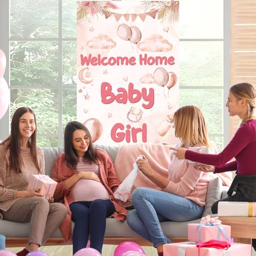 Welcome Home Baby Girl Banner - Pink Boho Rainbow Baby Shower Decoration