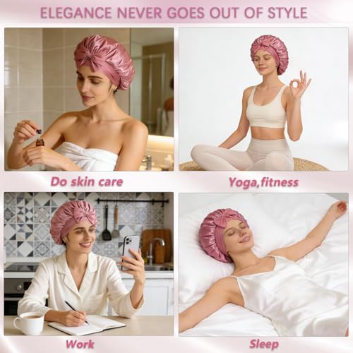 Satin Silk Bonnet for Sleeping with Elastic Tie Band - Large Sleep Cap