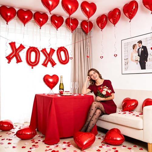 Lxzyu XOXO Red Heart Balloon Set - Valentine's Day Foil Balloons