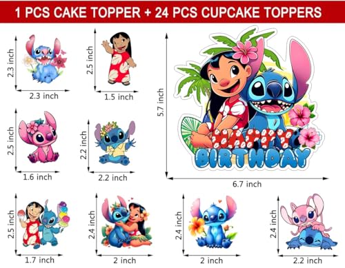 25 Pack Birthday Cake & Cupcake Toppers Set | Kids Party Decorations