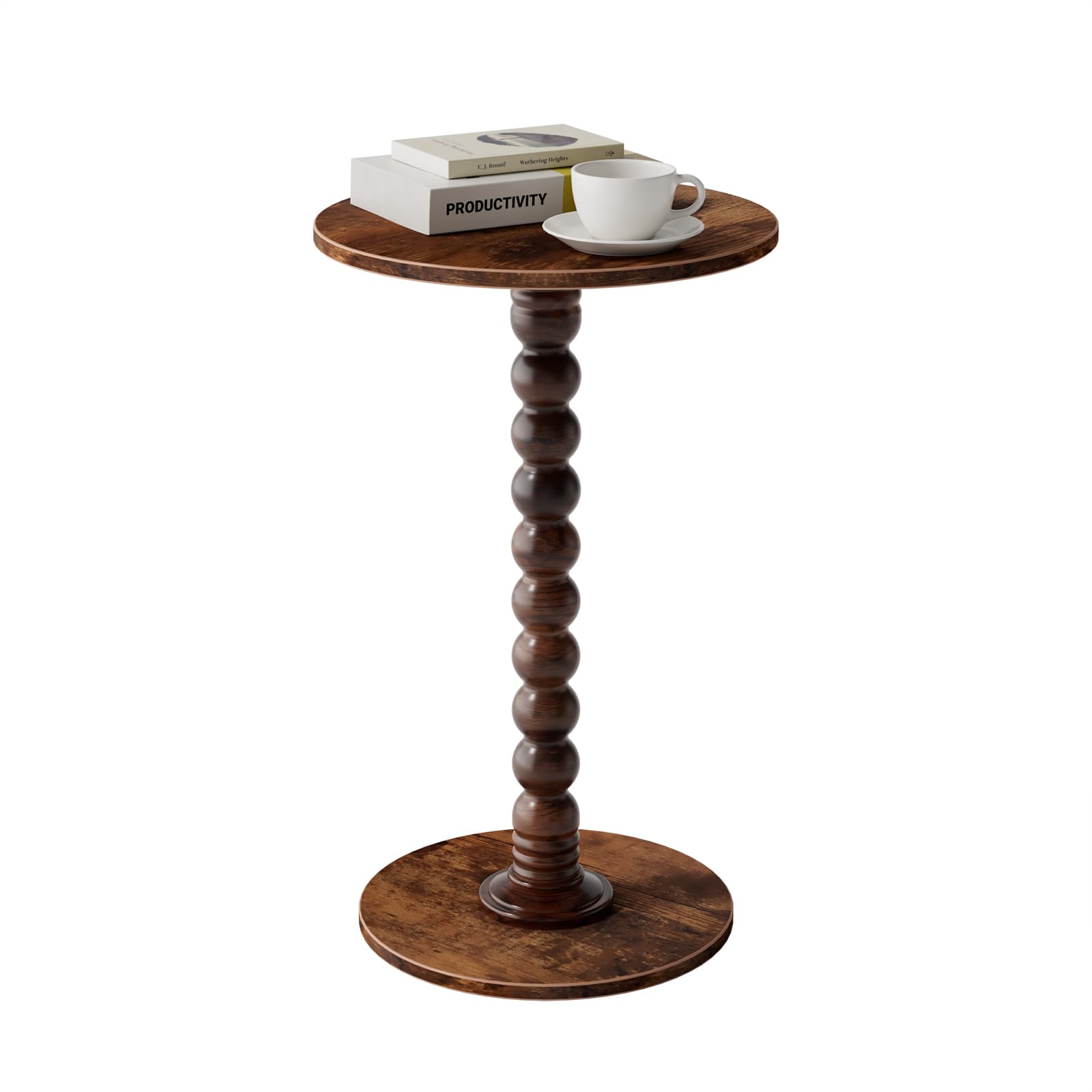 Yaoyiizy Drink Table, Drink Tables for Small Spaces, Modern Accent Nightstand with Solid Wood Leg for Living Room, Bedroom, Bathroom, Brown