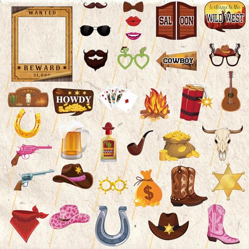 36 Cowboy Photo Booth Props for Western Theme Parties
