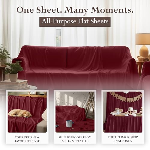 Utopia Bedding Queen Flat Sheet - Ultra Soft Brushed Microfiber, Burgundy
