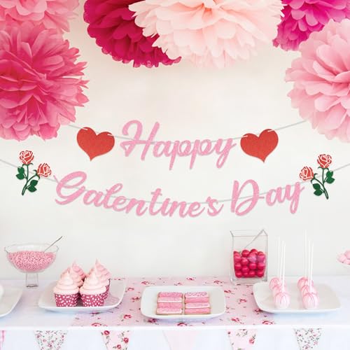 Happy Valentine's Day Banner with Roses & Hearts - 18 Flags