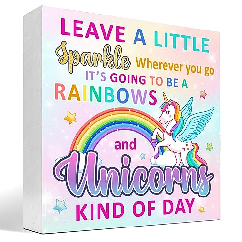 Leave a Little Sparkle Unicorn Wood Block Sign, 5-inch Desk Decor