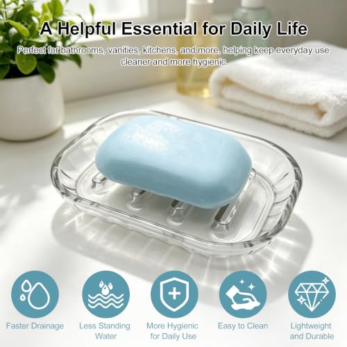 2 Pack Clear Soap Dish Holder - Draining Soap Tray for Kitchen & Bathroom