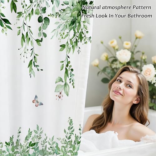 Green Eucalyptus Shower Curtain - 120gsm Heavy-Duty, 72x72 Inch - Green1
