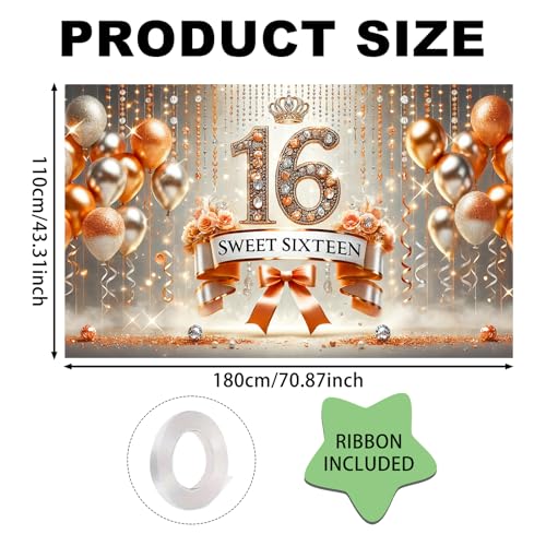 Nuxovilar 16th Birthday Sparkle Banner - 71x43 Inch Polyester Decor