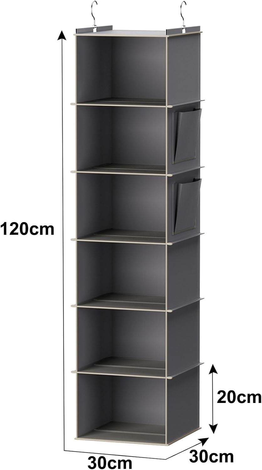 YOUDENOVA Hanging Closet Organizer - 6-Shelf Storage Solution for Efficient Closet Space - Grey