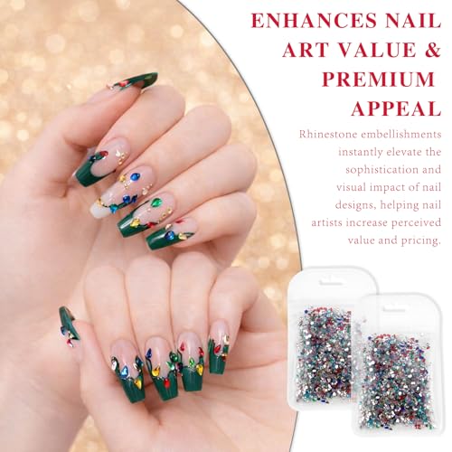 Gmlawsc 2000 PCS Crystal Nail Rhinestones Set Flatback 3D Gems for DIY Manicure