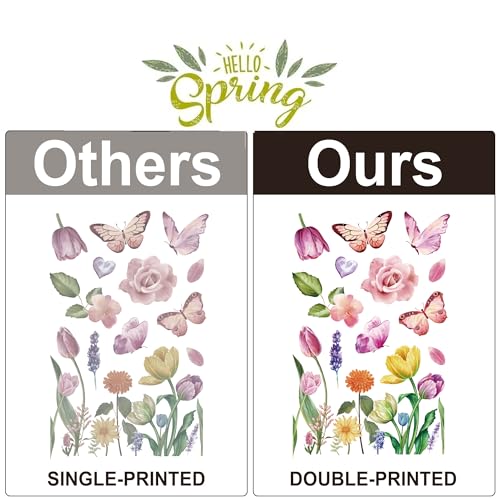 i-Beeboo Spring Flower Window Clings Removable Floral Decals for Home