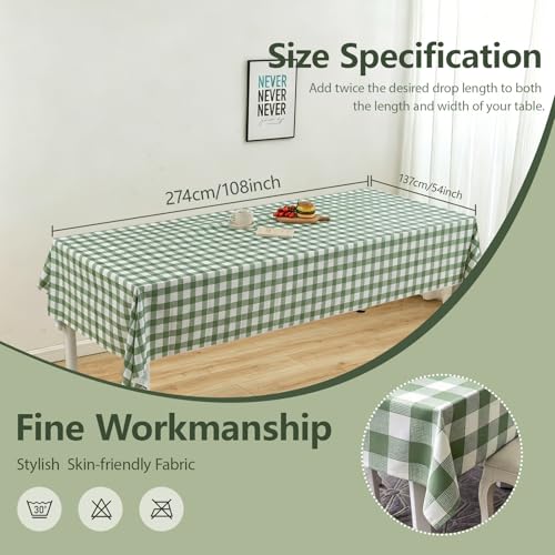 Docoper 3 Pack Sage Green Gingham Disposable Tablecloths, 54" x 108"