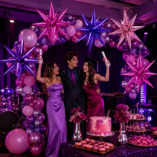 22-Inch Purple Pink Star Foil Balloons - 6PCS Decoration Set