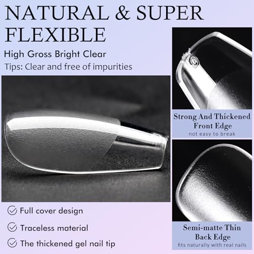 Short Coffin Soft Gel Nail Tips - 360 Pcs Clear Fake Press On Nails