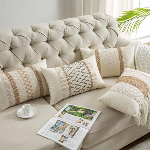 Beige & Brown Striped Lumbar Pillow Cover, 12x20 Inch
