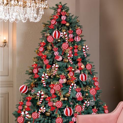 Christmas Candy Cane Lollipop Ornaments for Tree - Red 30Pcs Xmas Decor